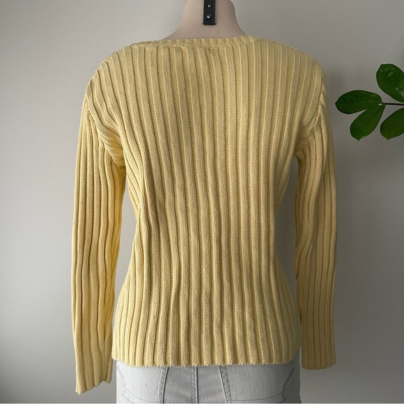 Y2K Vintage Jessica Sport Yellow Knit Vneck Pullover Sweater Size Medium - Picture 2 of 8